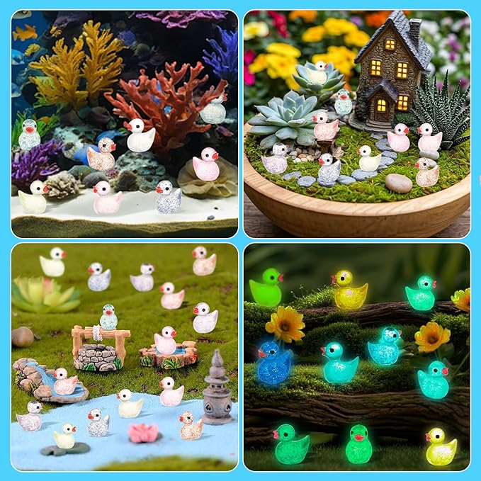 240Pcs Mini Resin Ducks Bulk, Luminous Tiny Duck Figurines for Miniature Dollhouse Decor, Fairy Garden, Aquarium Landscape, DIY Crafts, Party Favors, Hide & Seek Game, Classroom Activities