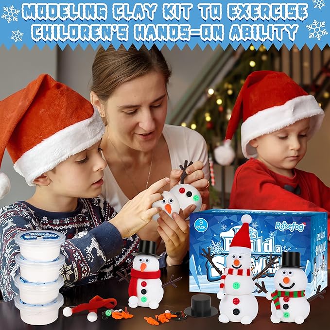 9 Pack Christmas Crafts, DIY Christmas Snowman Clay for Kids, Build Your Snowman Craft Kit, Modeling Clay Snow Man Making Game, Xmas Crafts Presents Winter Christmas Stocking Stuffers