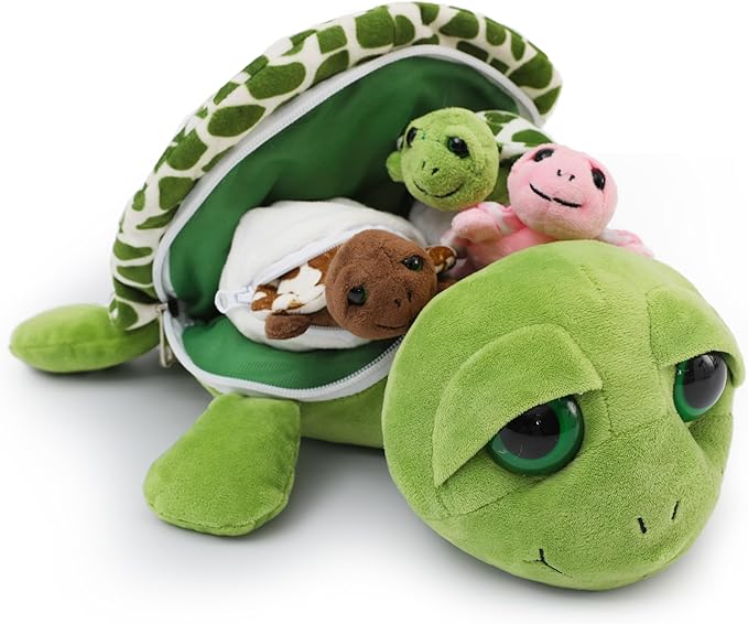 6Pcs Turtle Stuffed Animals with Three Babies Inside Shell,14" Sea Turtle Plush Pillow Toy with Two Eggs, Stuffed Tortoise for Kids, Ocean Plush for Birthday Christmas or Baby Shower