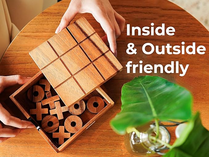 BSIRI Wooden Tic Tac Toe Game - Brain Teaser Puzzles for Adults and Unique Gifts for Kids, Coffee Table Decor Living Room Decor Modern Wood Decor, Classic Board Games for Family (5.5 Inch)