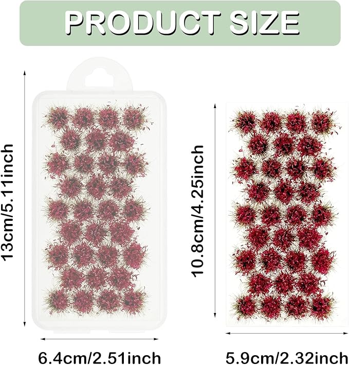 Woohome Static Grass Tufts Flower Cluster Vegetation Groups Miniature Flower Clusters for Terrain Railway Scenery Table Landscape, Rose Red