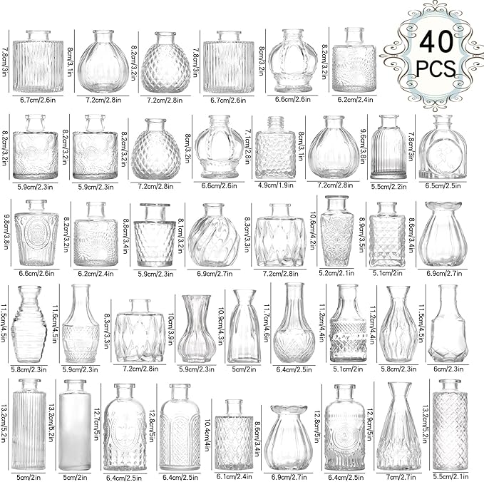 Bud Vases Set of 40 Pcs,Small Flower Vases for Centerpieces,Glass Bud Vase in Bulk Clear,Vintage Bud Vase for Wedding Table Centerpieces Decoration, Home Table Party Decor, Christmas,Anniversary