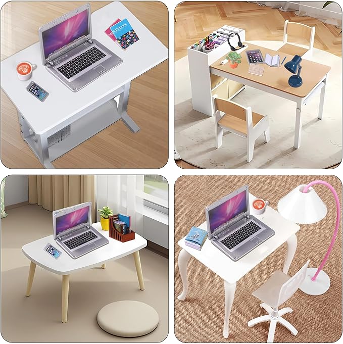 DIYDEC 17pcs Dollhouse Laptop Accessories 1:12 Scale Miniature Laptop Computer Tablet Phone Book Coffee Headset Pen Tiny Stuff Doll House Miniatures Play Figurines Accessories