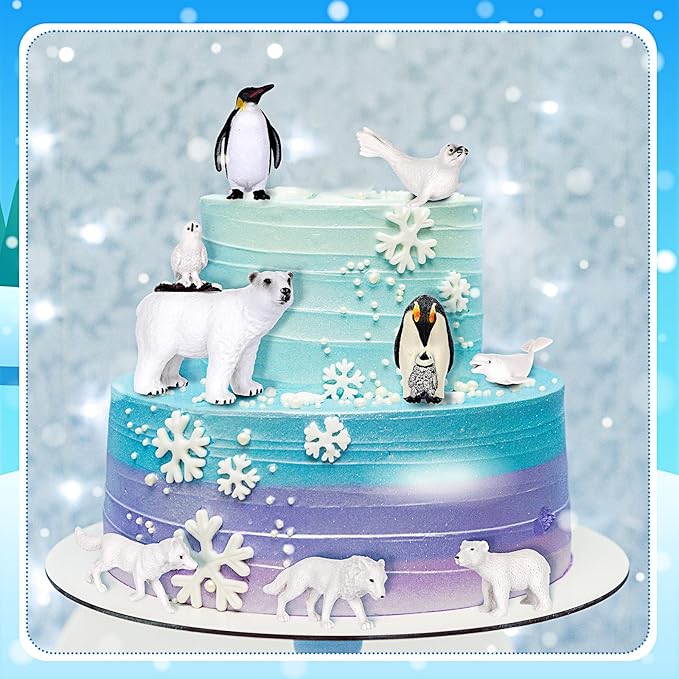 19 Pcs Arctic Animals Figurines Set, Arctic Animals Habitat Diorama, Polar Animal Figurine Polar Bear Penguin Figurines Toys Model Pine Trees Artic Diorama Supplies for DIY Crafts Gifts School Project
