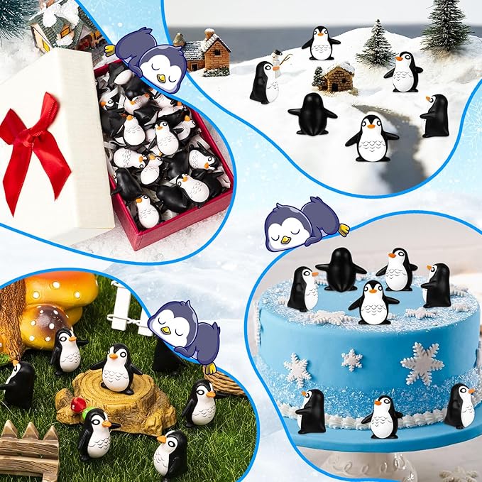 120 Pcs Mini Penguin Resin Figurines, Tiny Animals Miniature Ornaments for Home Decor, Cake Decoration, DIY Crafts