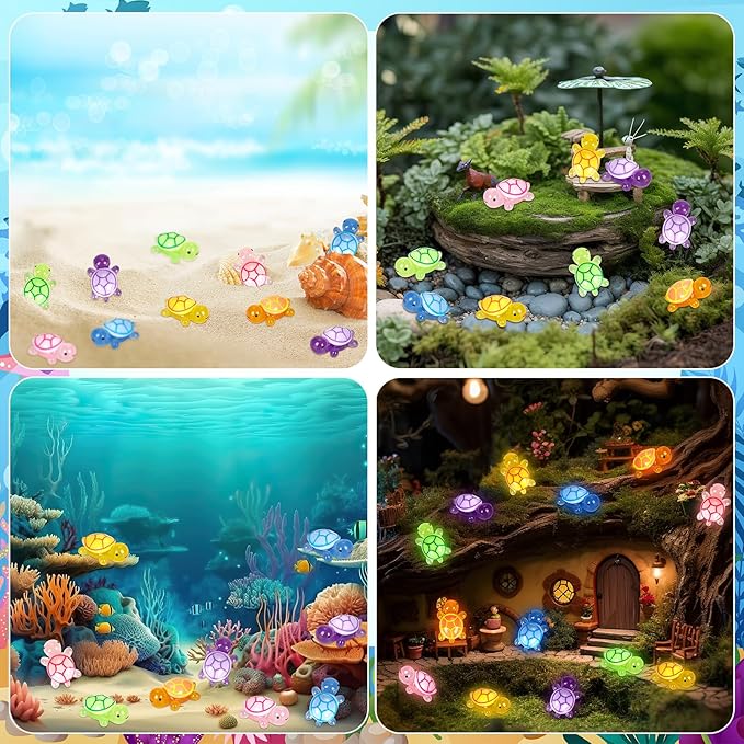 36 Pcs Luminous Large Turtle Glow in The Dark Resin Turtle Resin Sea Animal Miniature Glow in The Dark Figurines Statue for Micro Landscape Fairy Garden DIY Craft Decor