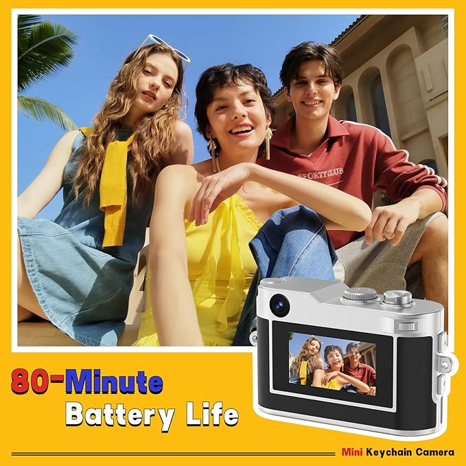 Mini Keychain Camera, 1080P & 2MP Retro Aesthetic, 32GB Memory, Pocket-Sized Vintage Camera, Christmas Birthday Gift for Friends