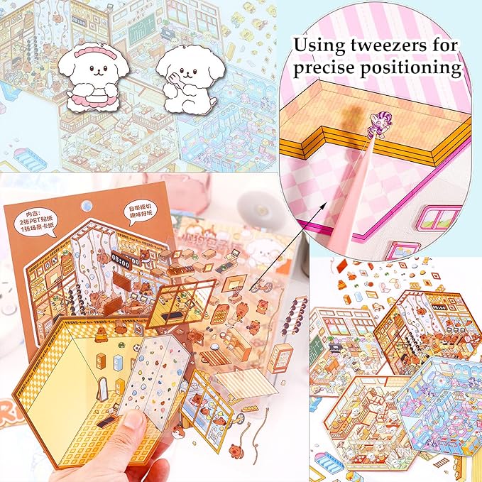 DIY 3D Sticker for Kids, Stocking Stuffer, 6 Sets of Cute Stickers for Girls Adult Isometric Sticker Scene Kids Reuseable and Waterproof Stickers, Holiday & Christmas Fun