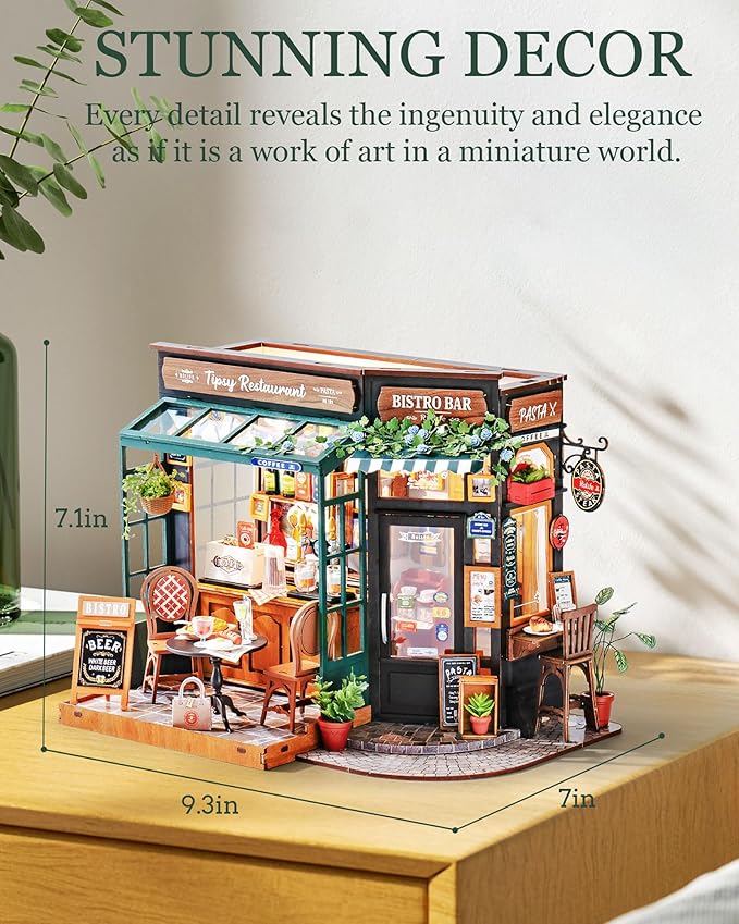 Rolife DIY Miniature House Kit 1:18 Coffe&Bar Dollhouse Diorama Model, Build Mini House Building Kit with LED Light Hobby Crafts for Adults Gift for Him Her (Tipsy Restaurant)