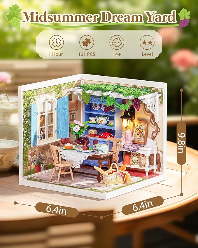 Rolife Super Creator Kits, Tiny House Building Blocks for Little Dolls, DIY Plastic Mini House Model Building Kits for Teens Aged 14+, DIY Crafts/Hobbies for Adults (Midsummer Dream Yard)