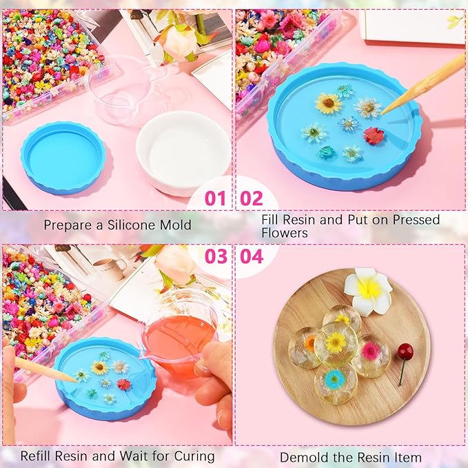 300 PCS Small Dried Flowers for Crafts - Mini Dried Flowers for Resin, Tiny Natural Real Dried Pressed Flowers Bulk for DIY Jewelry Earrings Epoxy Molds, Candles Soap Making