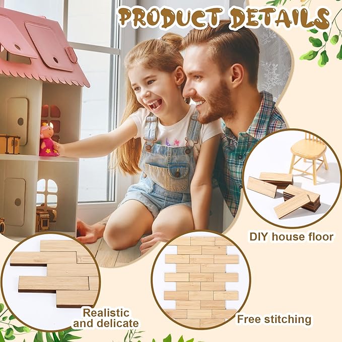 Sintuff 200 Pcs Miniature Dollhouse Flooring Mini Wooden Dollhouse Floor Boards 1 12 Scale Doll House Accessories Geometric Bamboo Doll House Furniture Wood Floor Board for Model Decor (Beige)