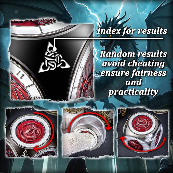 7 in 1 Unique Spinner DND Dice Set D&D, Metal Cube D and D Dice with Gift Box, Dungeons Dragons Role Playing Dice, Black Red