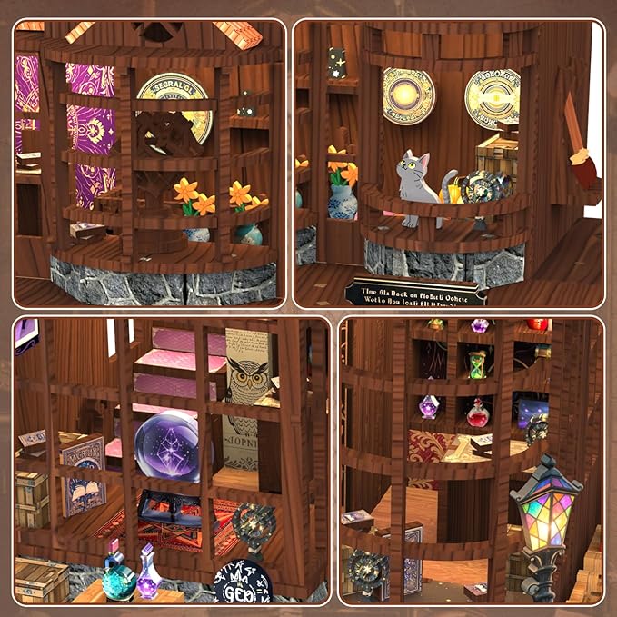 DIY Miniature Dollhouse Kit - Wooden Dollhouse Kit Miniature House Kit with LED Light - 3D Castle Puzzle Gift for Kids and Adults，Magic House DIY Kits