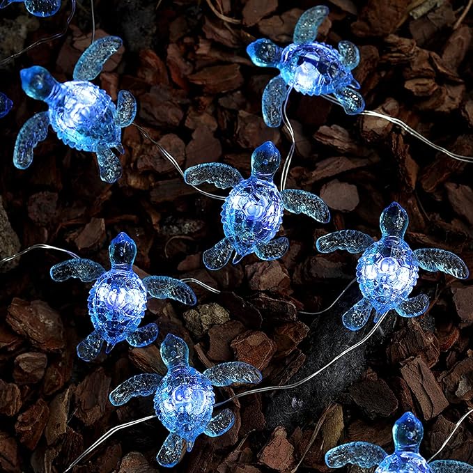 Blue Sea Turtle String Lights -Nautical Wall Décor -Fairy Lights-10ft 30 LEDs -Remote Controll-USB Plug-in -Battery Pack - Summer Ocean Themed -Wedding- Baby Shower- Birthday Party -House Decoration