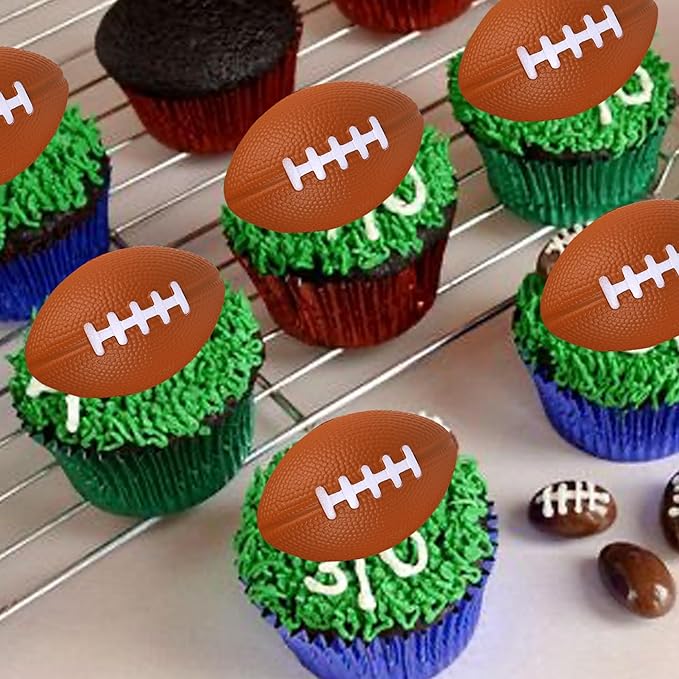 Rsstarxi 12 Pack 3D Football Cupcake Toppers Rugby Ball Footbal Cake Toppers Decorations for Sports Football Theme Baby Shower Kids Birthday Party Cake Decorations