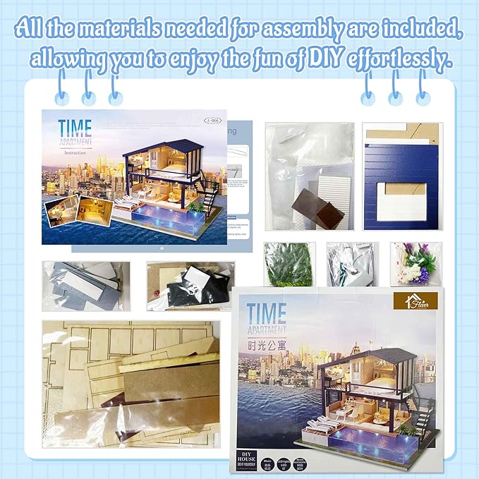 Flever Dollhouse Miniature DIY House Kit Manual Creative with Furniture for Romantic Artwork Gift (Perfect Time Apartment)