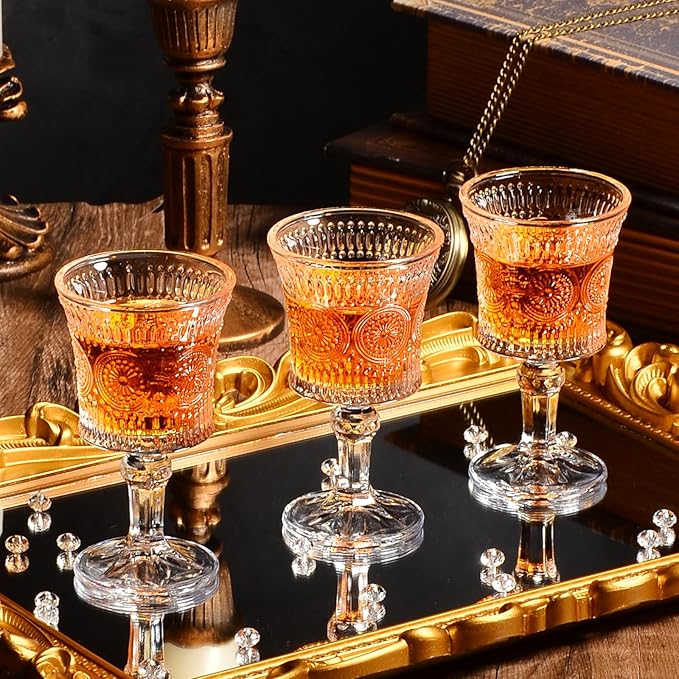 Jaepsing Shot Glasses, 2oz Etching Patterns Glasses Set of 6, Fancy Shot Glasses/Great for White and Red Wine/Tasting Glasses/Cute/Mini Wine Glass Clear