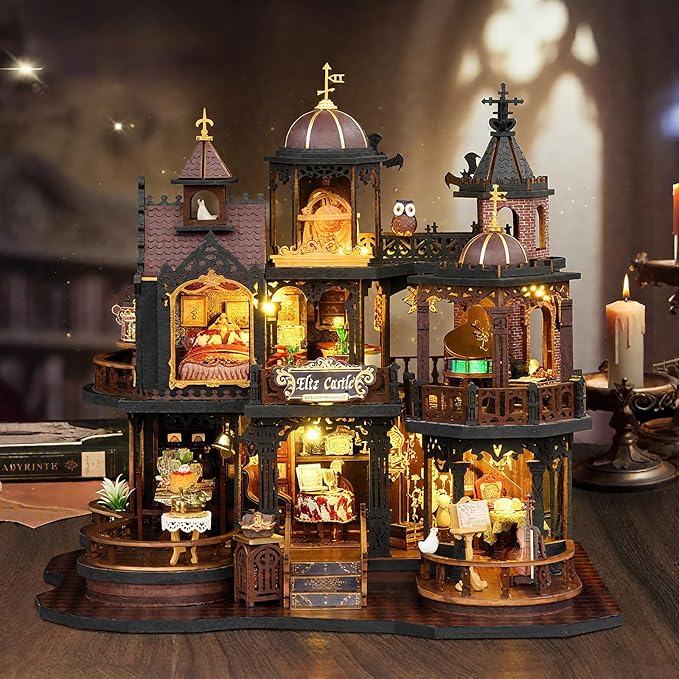 CUTEROOM DIY Miniature House Kit, Wooden Dollhouse Kit with LED Magic Tiny House Kits for Adult Best Birthday (Edinburgh Castle)