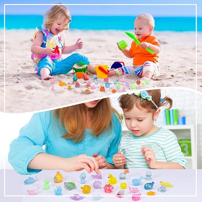 50 Pcs Mini Ocean Resin Animals Figures, Tiny Sea Animals Figurines Marine Miniature Resin Aquarium Ornaments Decorations for DIY Miniature Scenes Dollhouse Decor Fairy Garden Accessories