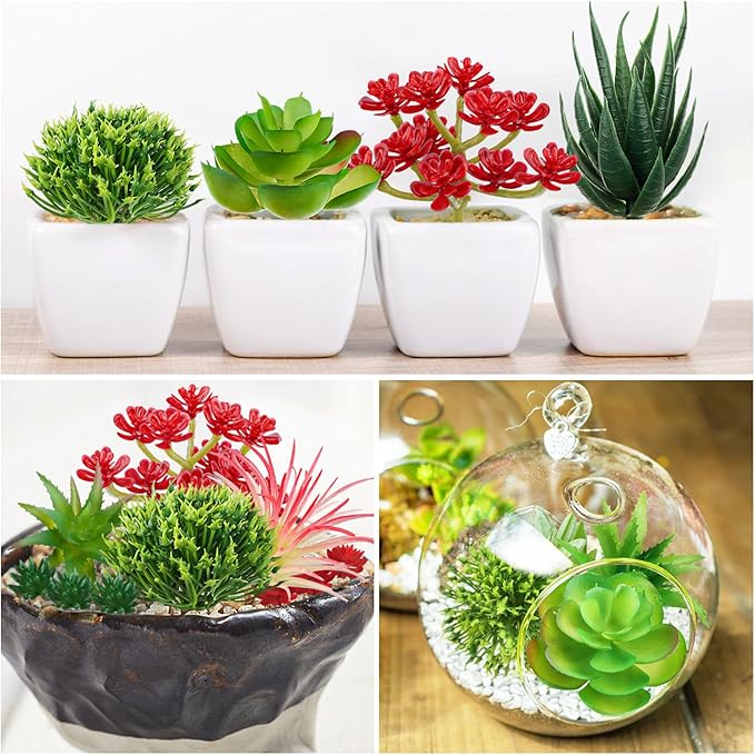 QUOZUO Artificial Succulents Plants, 16pcs Fake Succulents Plant for DIY Home Floral Wall Garden Office Party Decoration Colorful (Unpotted)