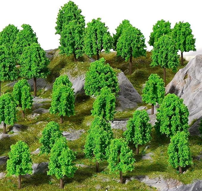 Cayway 60 PCS Miniature Trees Mixed Model Trees Mixed Colors Accessories Model Train Scenery Architecture Trees Fake Trees for Building Model, Model Scenery with No Bases