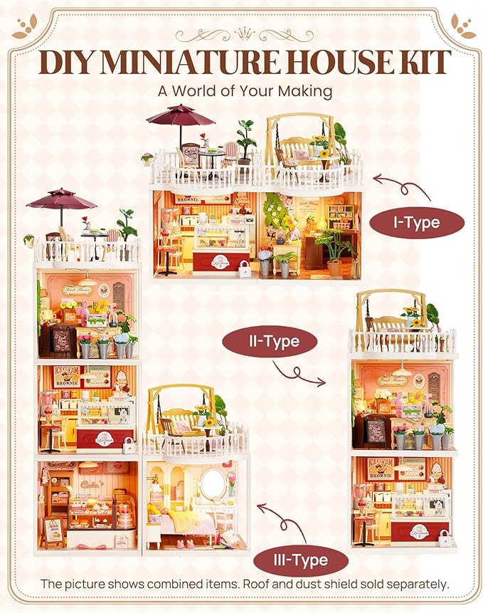 Rolife Super Creator Accessories Chic Café Terrace, Tiny House Building Blocks for Little Dolls, DIY Plastic House Model Building Kits for Teens, DIY Crafts/Hobbies for Adults (Chic Café Terrace)