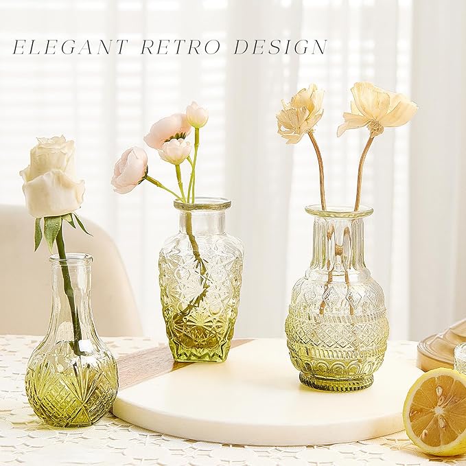 Glass Bud Vase Set of 30, Small Flower Vases, Glass Vases for Centerpieces, Vintage Home Table Decorations Bud Vases (30 Pcs, Green)