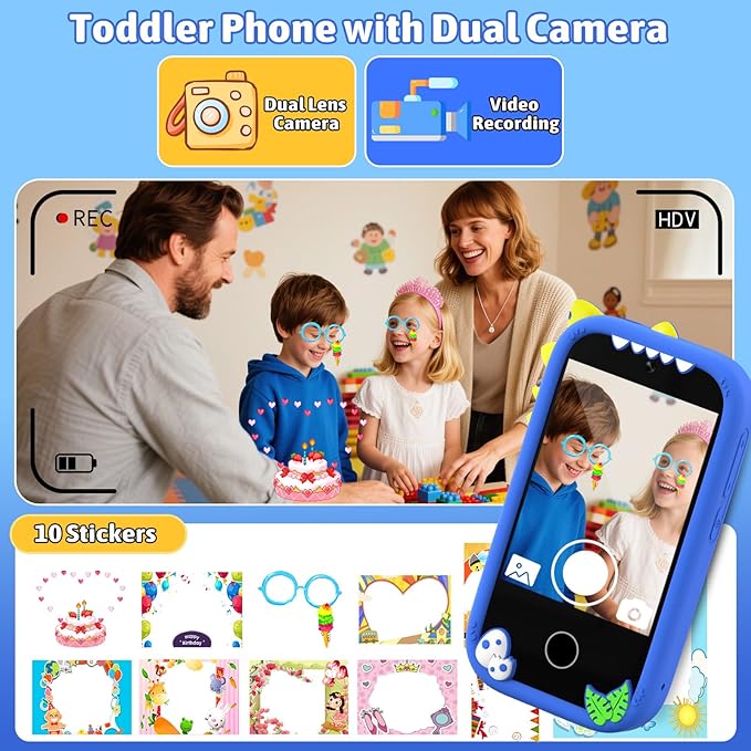 BEBESIRI Kids Camera Mini Smartphone Toy for Girls, 2.8" Touch Screen, 22 Learning Games, Dual Camera, Music Player, 32GB Card | Educational Gift for Christmas & Birthday (Sky Blue)