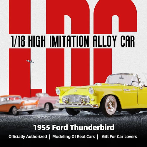 1955 Ford Thunderbird 1/18 Scale Die-Cast Metal Model Premium Classic Vintage Alloy Collection Cars with Display Case, for Kids Men and Teens Dad 14+ Year