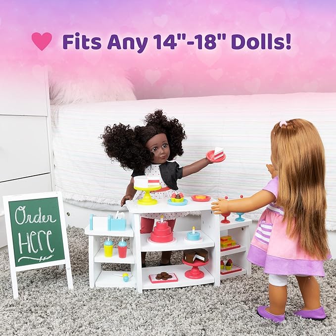 Playtime by Eimmie 18 Inch Doll Furniture Bakery Set - Wooden Playset with Baking Accessories, Fits American, Generation, My Life & Similar 14”-18” Dolls