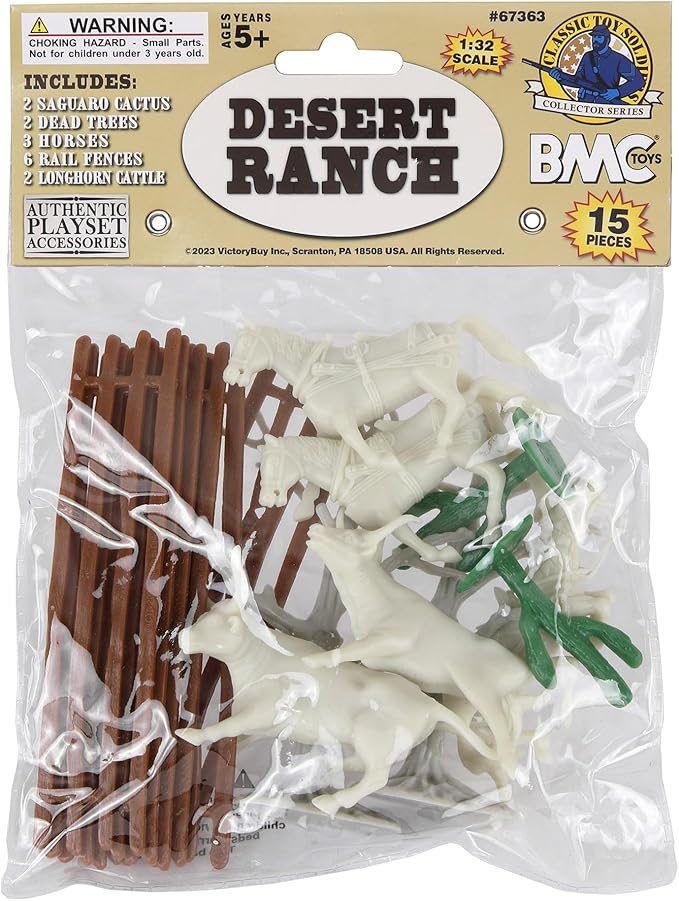 BMC CTS Desert Western Ranch - 15pc Plastic Figure Playset Diorama Accessories