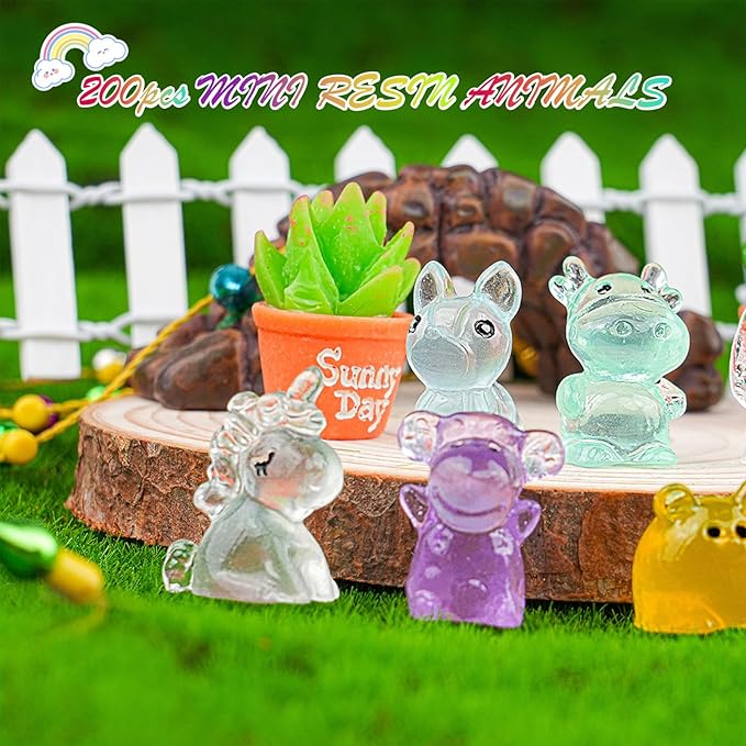 200Pcs Luminous Mini Resin Animals to Hide Tiny Creatures Glow in The Dark for Miniature Fairy Garden Decor Accessories Micro Landscape Aquarium Duck Dinosaur Rabbit Flamingo Owls Marine