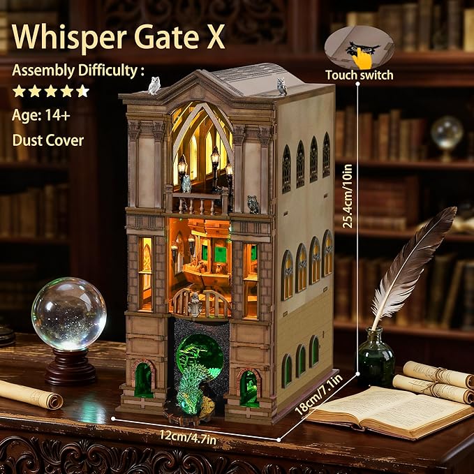 Book Nook Kit - DIY Magic Booknook for Adults & Teens, 3D Wooden Puzzle Bookshelf Insert with LED Lights, Unique Creative Craft Gift for Home Decor & Model Building