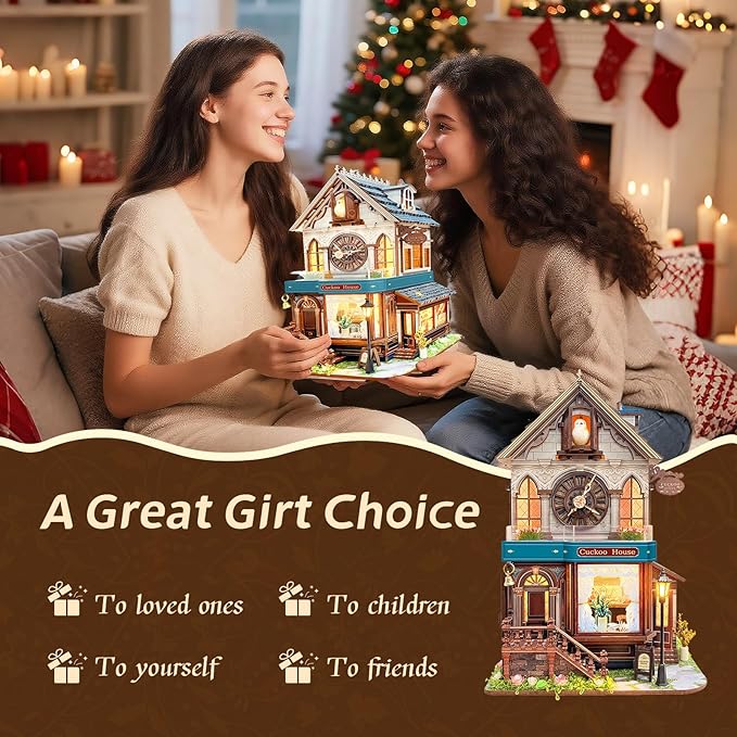 Book Nook Kit for Adults and Teens, DIY Miniature House Kit with Led Light, 3D Wooden Puzzles for Adults, Wood Gifts for Family and Friends(Cuckoo House)