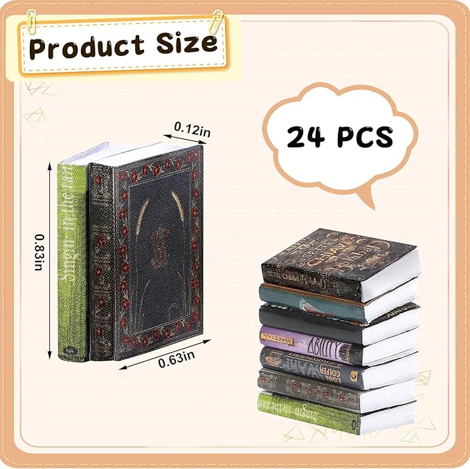 Miniatures Books, 24pcs Dollhouse Books, 1:12 Scale Tiny Books Dollhouse Accessories, Anxiety Bookshelf Mini Books, Miniature Dollhouse Decoration