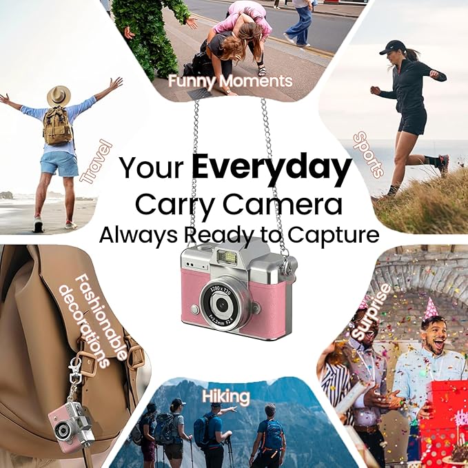 Mini Keychain Camera, 2K Retro Digital Camera with 1.47‘’ Flip Screen & Built-in Flash for Selfies - Includes 32GB SD Card, Strap - Perfect for Travel, Concert, Vlogging