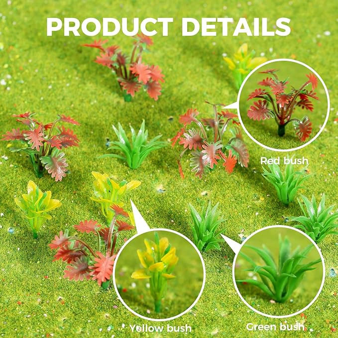 Yetaha 90Pcs Mixed Shrubs Bush Models, Miniature Colorful Model Plants for Train Railways Scenery, Architecture Landscape Sand Military Layout, Red Yellow Green