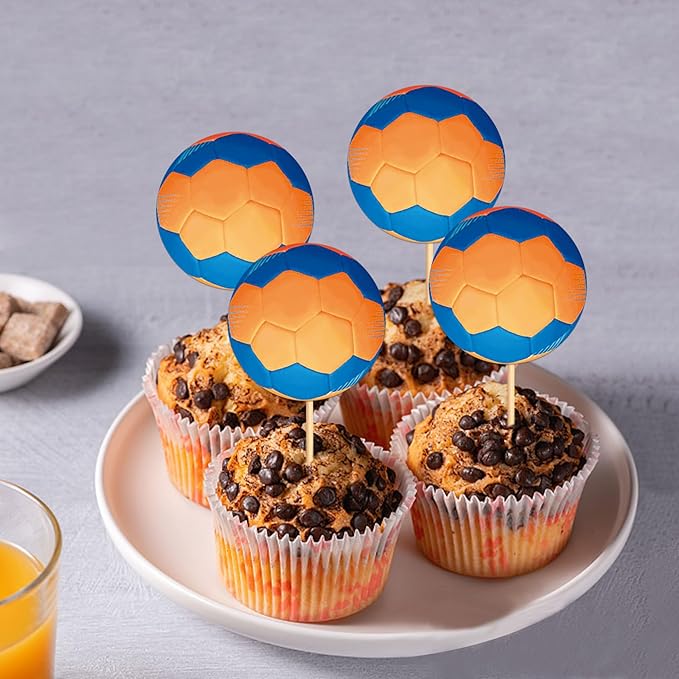 Ercadio 24 Pack Double Sided Handball Cupcake Toppers Sports Handball Cupcake Picks Handball Birthday Cake Decorations Baby Shower Handball Sports Players Theme Birthday Party Cake Decorations