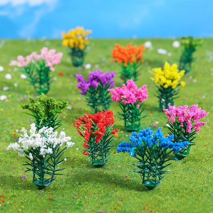 Yetaha 50Pcs Mini Colorful Flower Clusters, Miniature Flower Vegetation Groups Static Scenery Model for DIY Craft Train Landscape Railroad Scenery Sand Military Layout Model War Gaming Terrain