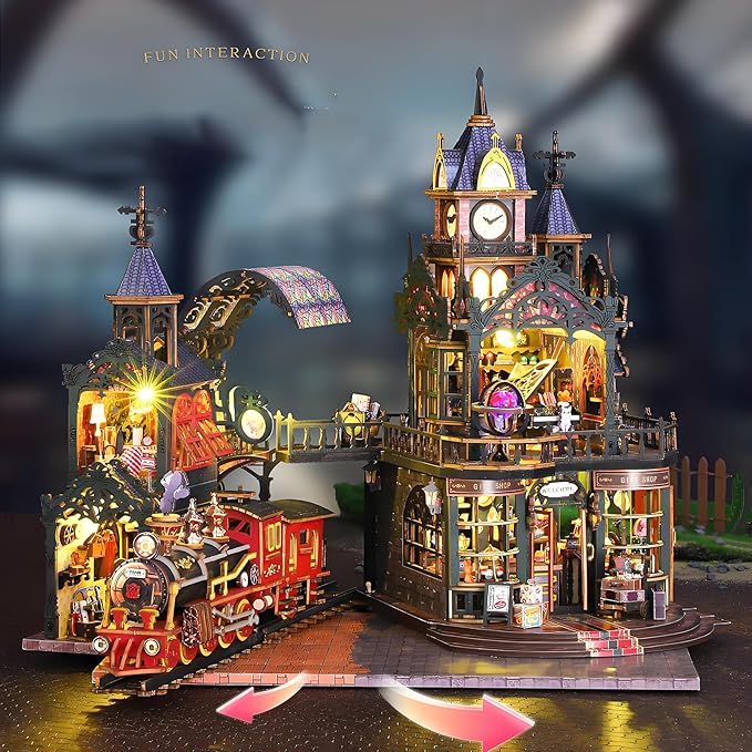 DIY Miniature House Kit Vintage Steam Train Building Model Tiny Home Kit with Music Mini House Build Craft Kits for Adults Home Decor Creative Gift for Friends