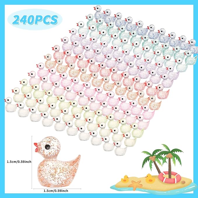 240Pcs Mini Resin Ducks Bulk, Luminous Tiny Duck Figurines for Miniature Dollhouse Decor, Fairy Garden, Aquarium Landscape, DIY Crafts, Party Favors, Hide & Seek Game, Classroom Activities
