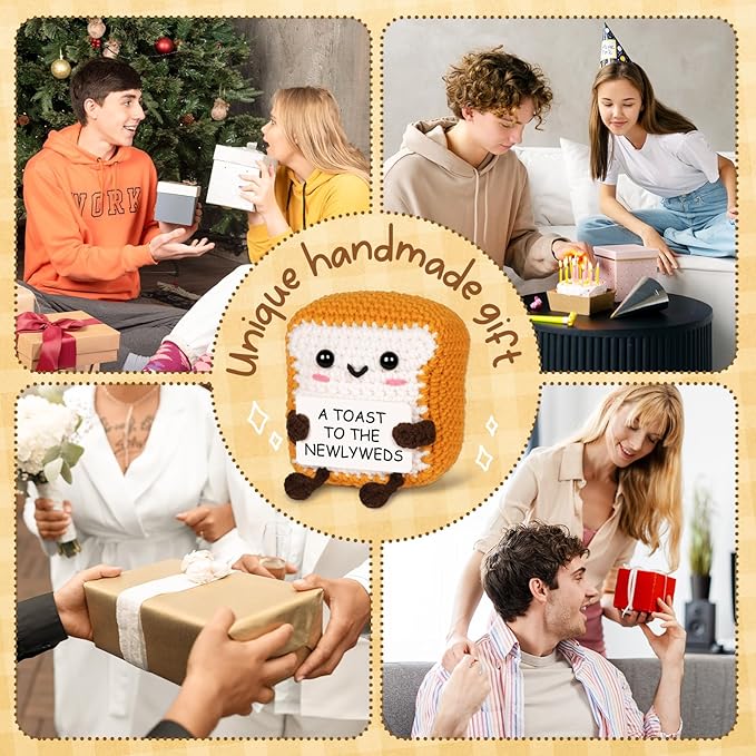 Glydein A Toast to The Newlyweds - Mini Handmade Crochet Toast, Funny Wedding Gifts for Couples 2025, Bridal Shower Gifts for Bride, Best Bride and Groom Gift for Wedding Engagement