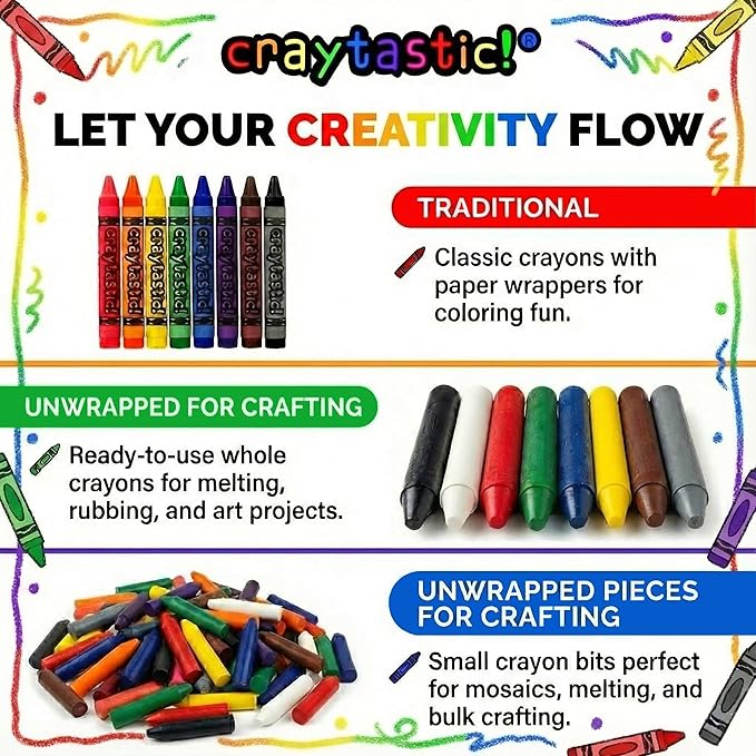 Craytastic! Bulk Unwrapped Crayons (Blue) - Box of 144 Pieces = 48 Full Size for Crafting, Parties, Kids - Broken Crayons, Paperless - Safety Tested Compliant with ASTM D-4236