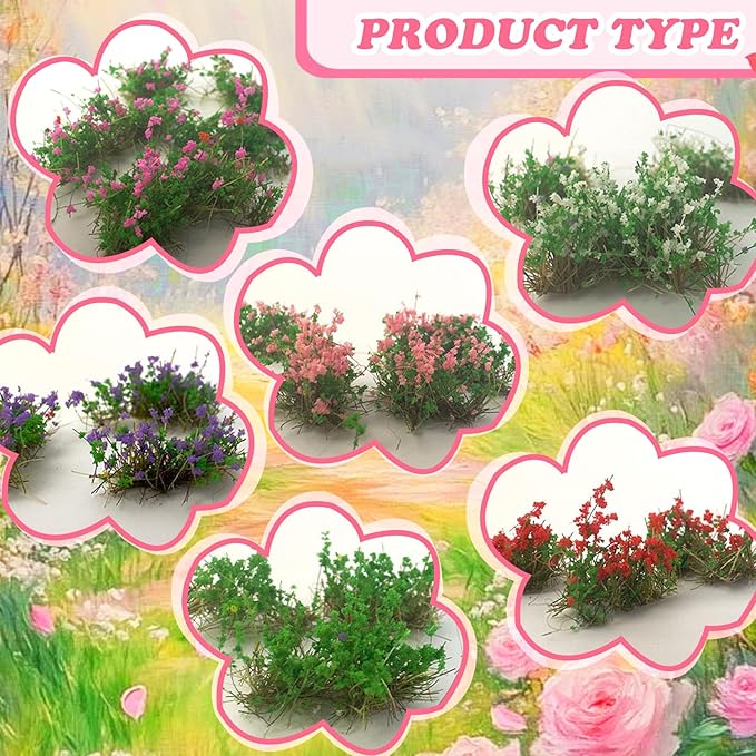 Warmtree Hand Torn Model Grass Tufts Flower Cluster for Miniature Scenery Applicable for N & HO Scale for Train Layouts Diorama Supplies and Architectural Models (Sakura Pink)