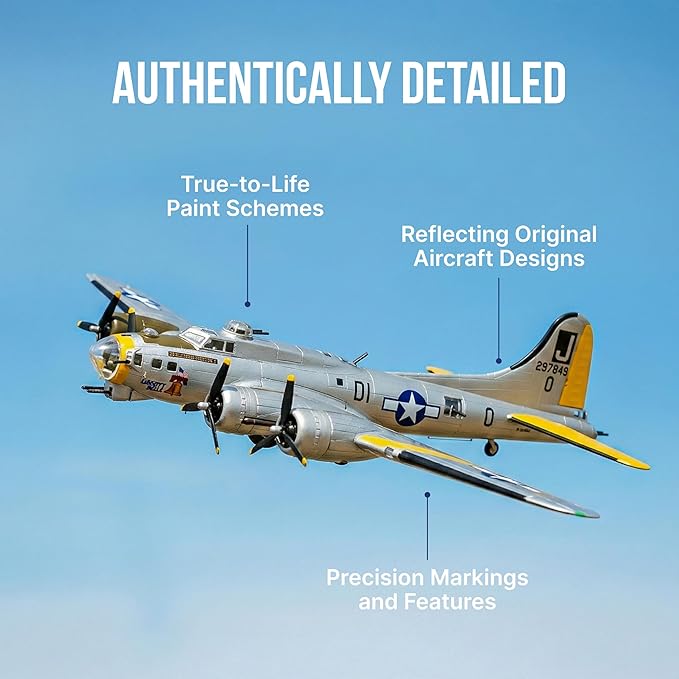 Daron Boeing B-17 Flying Fortress B-17G Die-Cast Model – 1:155 Scale WWII Heavy Bomber Replica with Display Stand, Highly Detailed, 5.75” Length x 8” Wingspan, Adult Collectible Ages 14+