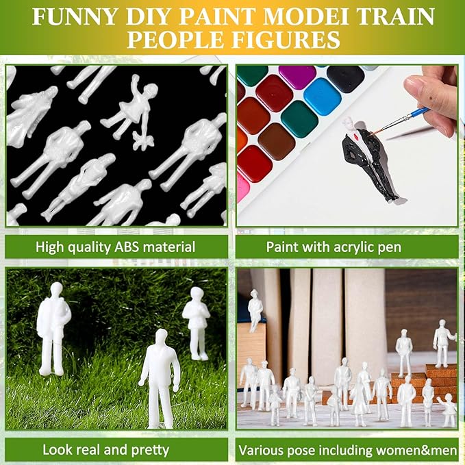 Namalu 50 Pcs 1:100 Scale White Unpainted Mini People Figures Miniature People for Model Trains Architectural Standing and Sitting Mini Diorama Figures for Architectural Project Miniature Scenes