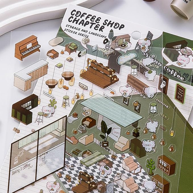 DIY 3D House Sticker, Creative 3D Stickers Scene, Fun 3D House Sticker Set, Decorative 3D Room Sticker, Cartoon 3D Miniature Scene Stickers for Adults Kids to Make Your Own Mini Room Scenes (Set 2)