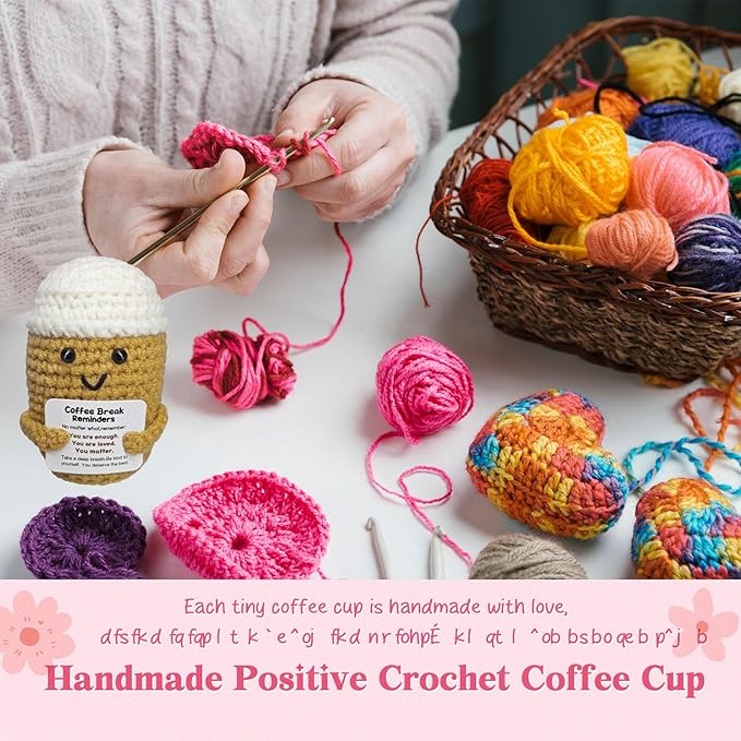 Fouliki Coffee Lovers Birthday Gifts for Women Men,Emotional Support Gifts,Encouragement Little Reminders Present,Positive Coffee Accessories,Crochet Espresso Desk Decorations