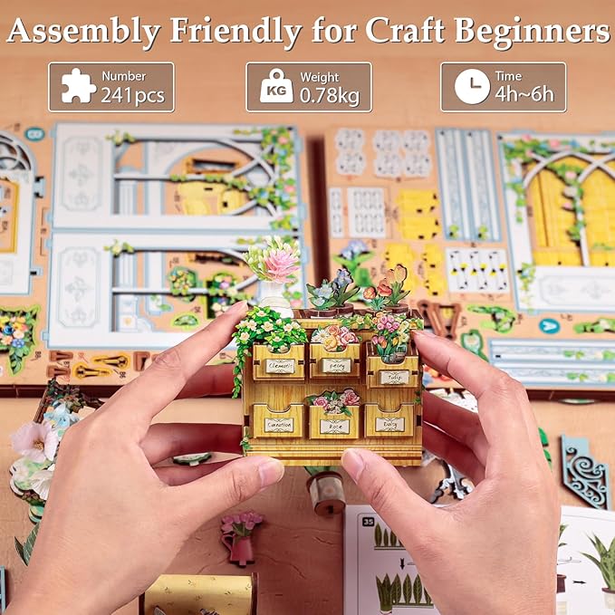Fsolis Book Nook Kit - DIY Miniature Kit for Adults Tiny House Bookshelf Diorama 3D Puzzles Flower Shop Craft Gifts for Women Book Lovers(Windsor Flower House)